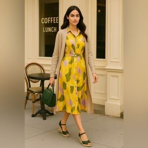 French Connection Long Shirt Dress Multicolor Abstract Print Size M NWT